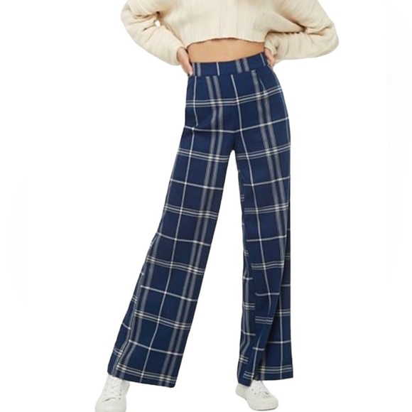 forever 21 flannel plaid wide leg pants size small - Picture 1 of 10